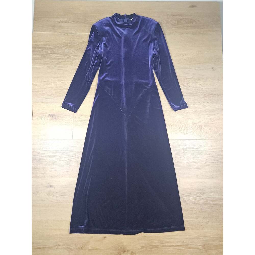 Vintage Joseph Ribkoff Purple Velvet Maxi Dress Drop Waist 80s 90s Whimsigoth M - Picture 9 of 16